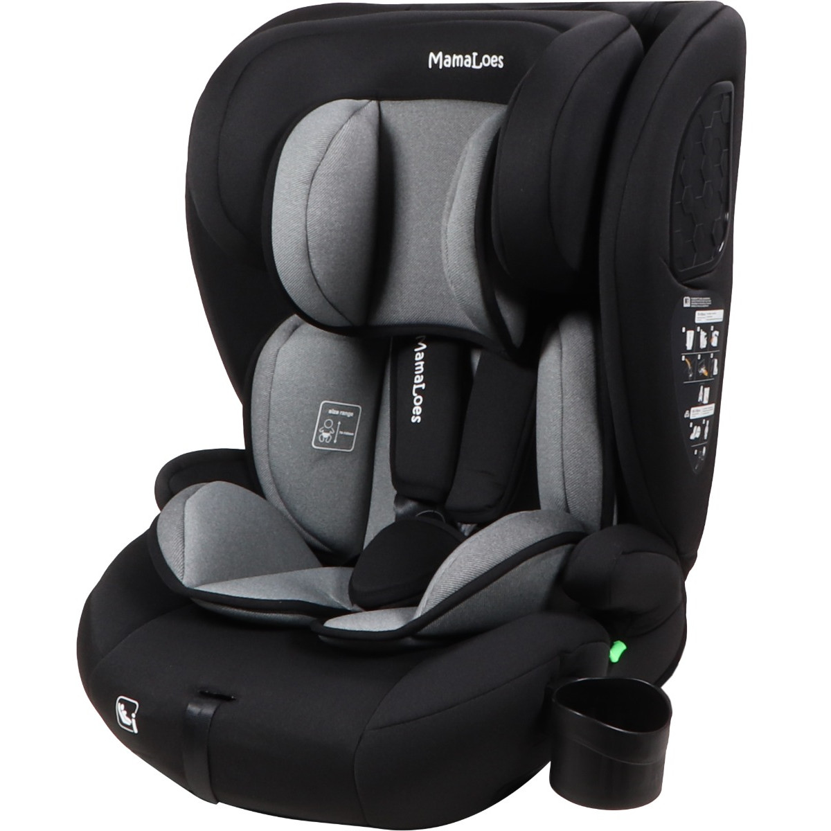 MamaLoes Mick Zwart/Grijs 76-150 cm i-Size Autostoel