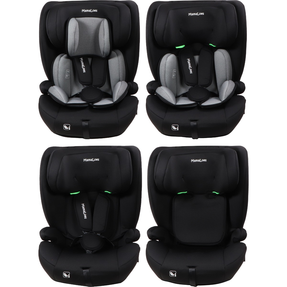 MamaLoes Mick Zwart/Grijs Isofix 76-150 cm i-Size Autostoel