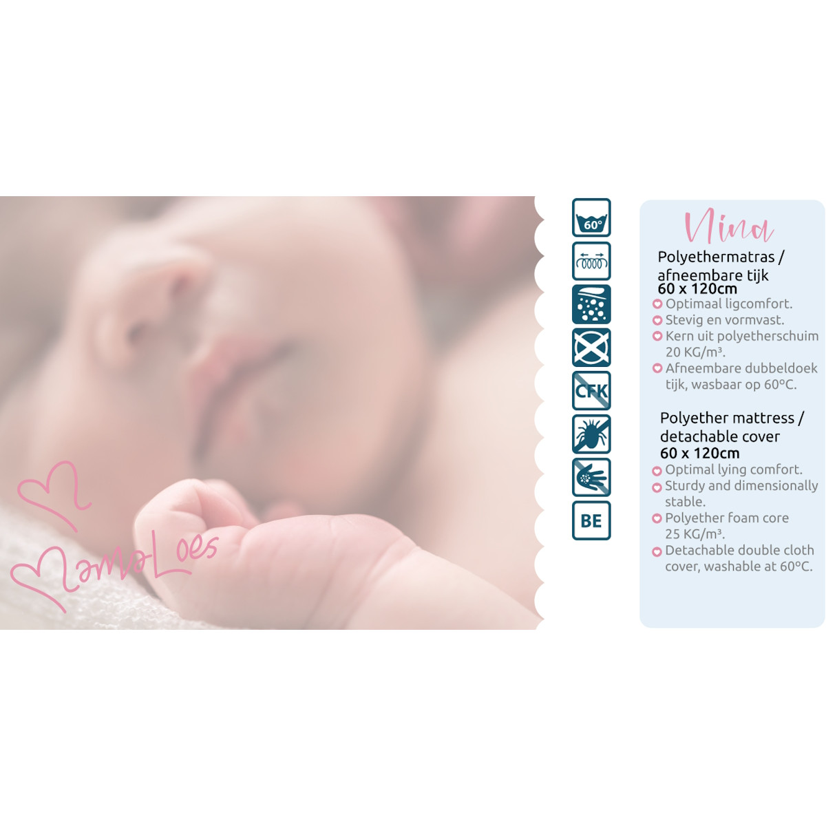 MamaLoes Nina 60x120x10 cm Ledikantmatras