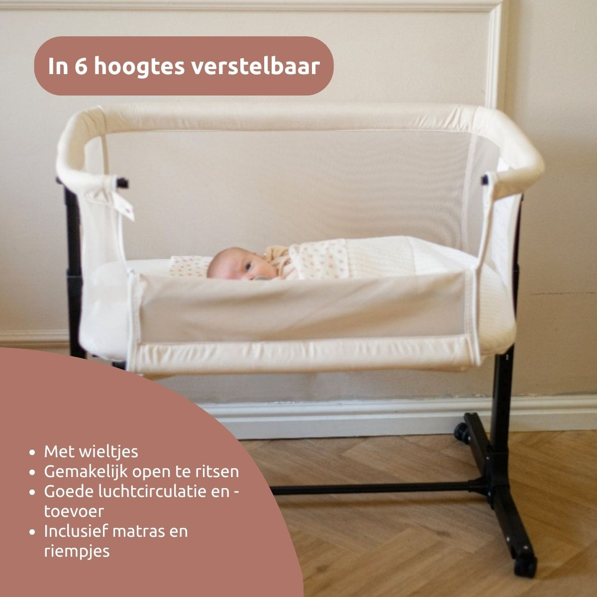MamaLoes Noé Zwart Co-Sleeper Wieg aan Bed