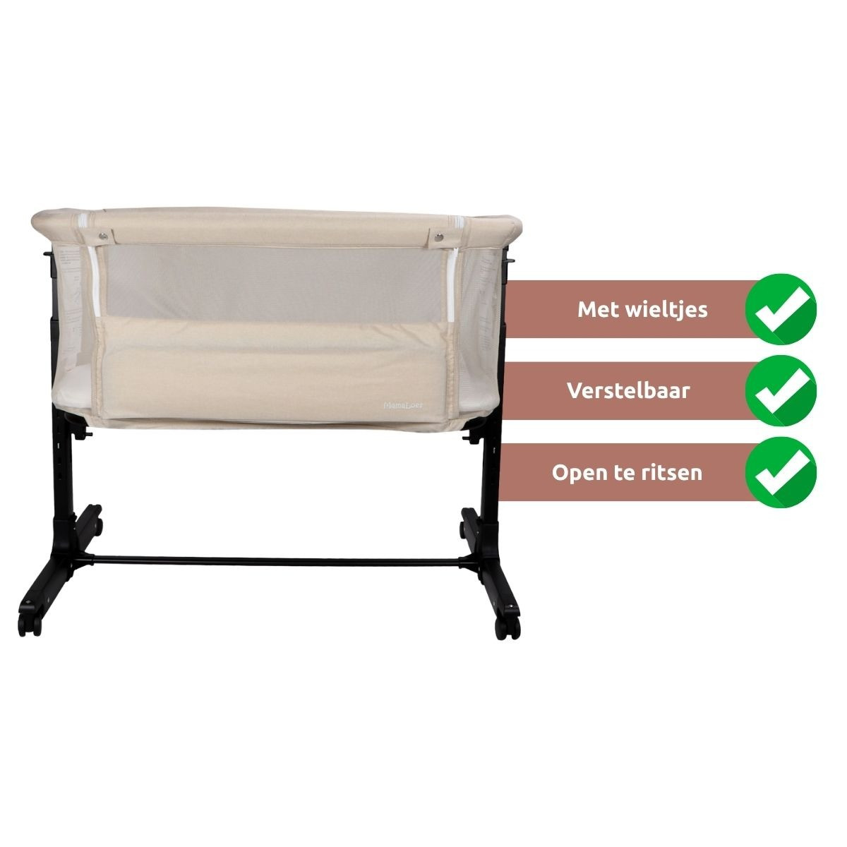 MamaLoes Noé Zwart Co-Sleeper Wieg aan Bed