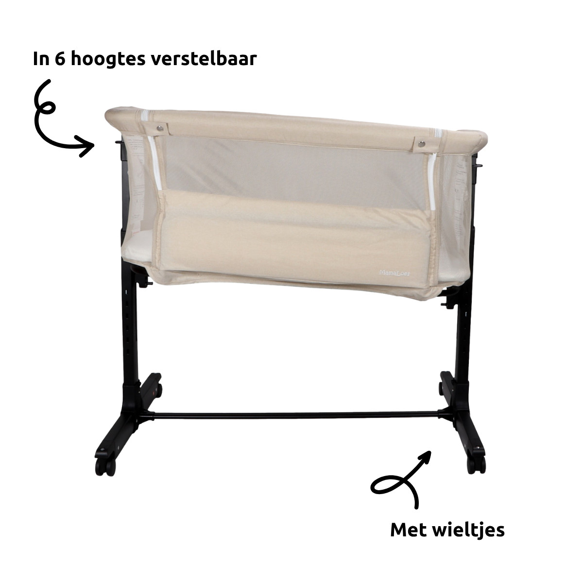 MamaLoes Noé Beige Co-Sleeper Wieg aan Bed