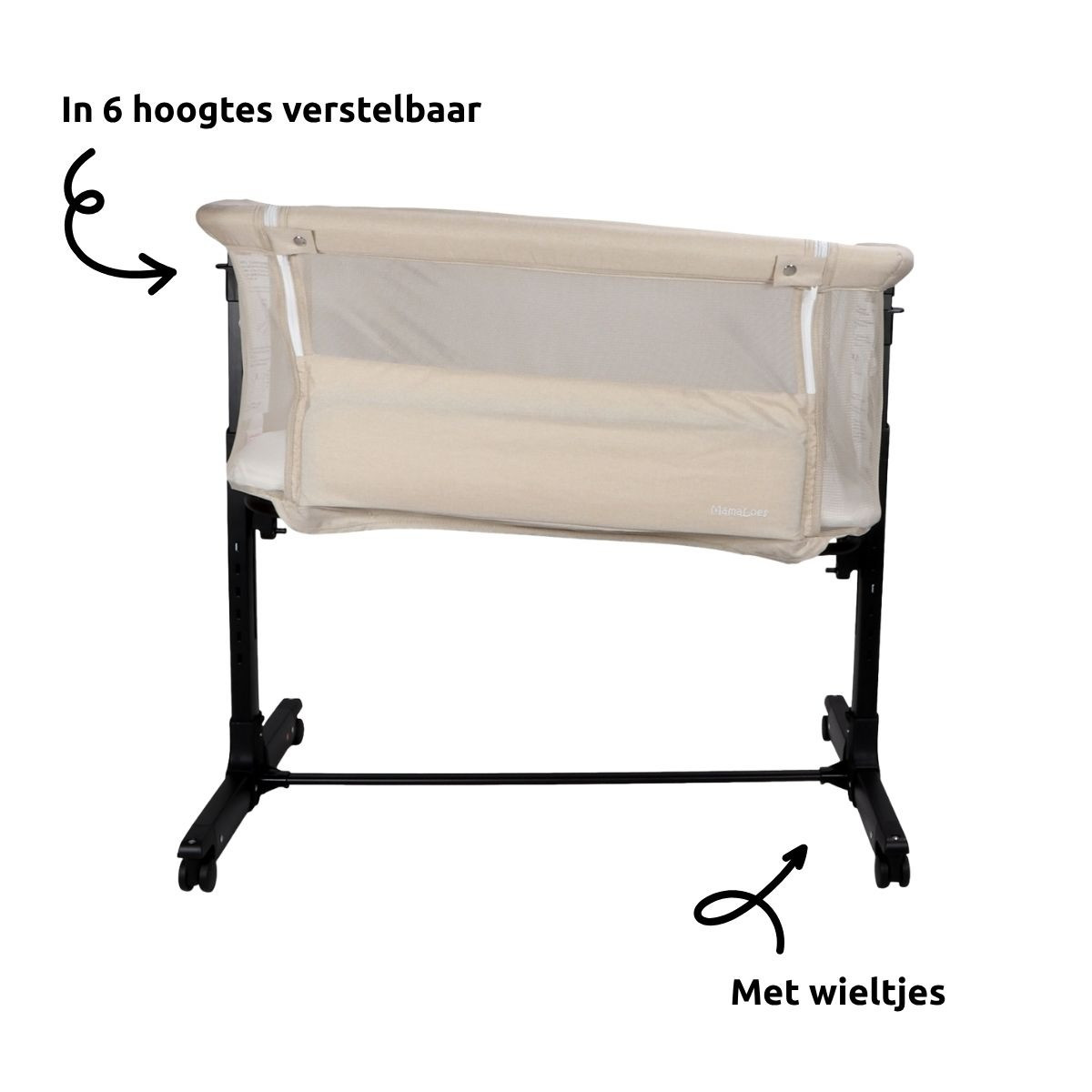 MamaLoes Noé Zwart Co-Sleeper Wieg aan Bed