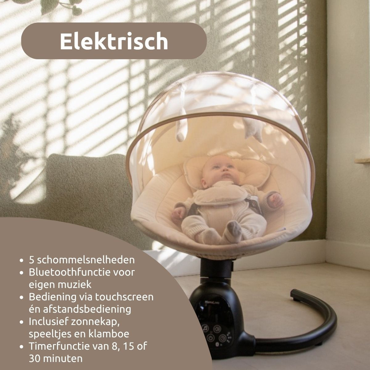MamaLoes Noud Beige Elektrische Babyschommel
