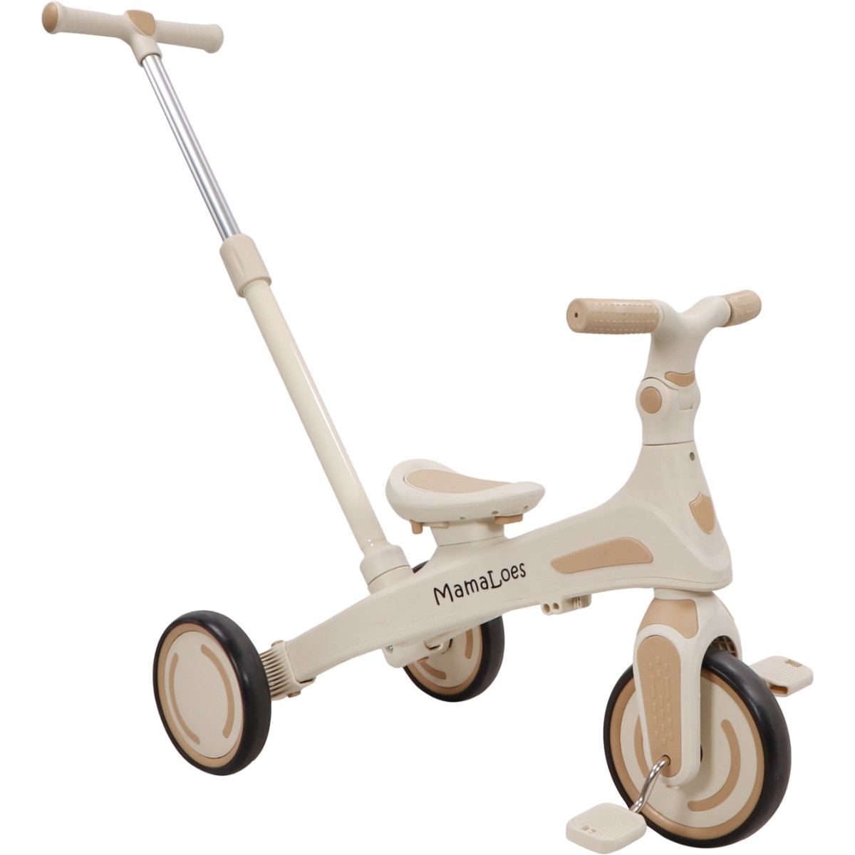 MamaLoes Quinn Beige Driewieler met Duwstang