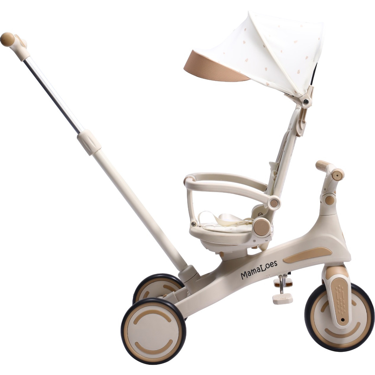 MamaLoes Quinn Beige Driewieler met Duwstang