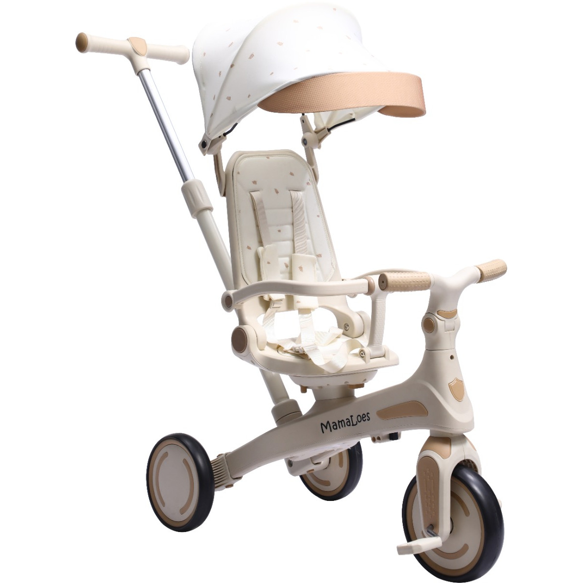MamaLoes Quinn Beige Driewieler met Duwstang