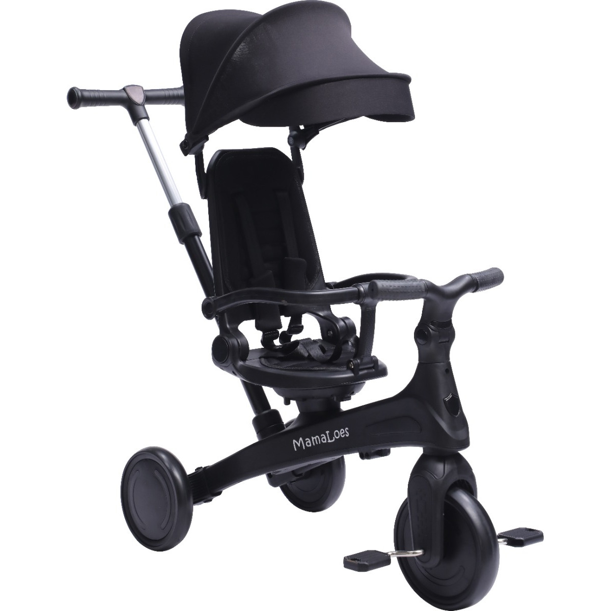MamaLoes Quinn Zwart Driewieler met Duwstang