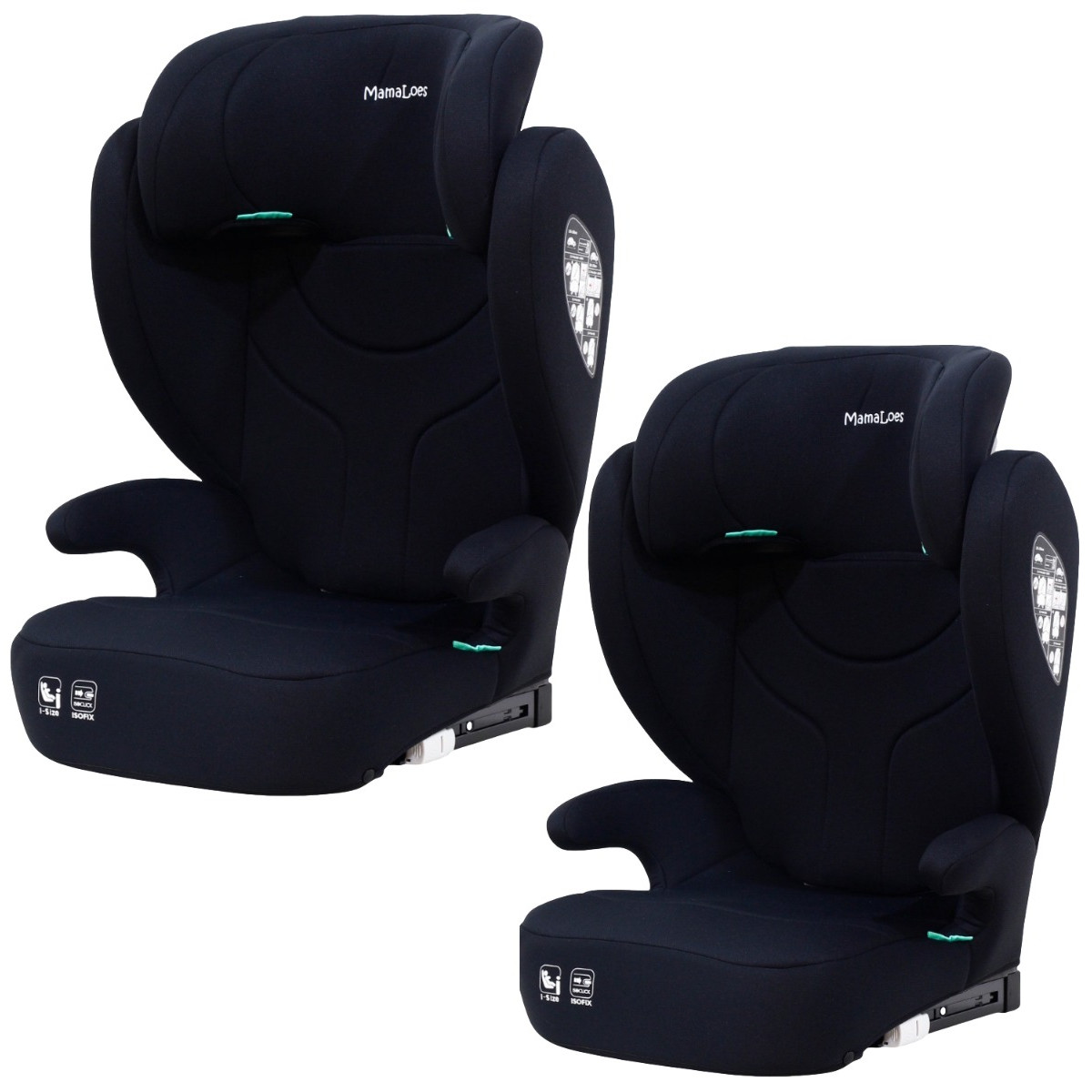 MamaLoes Rio Zwart Isofix 100-150 cm i-Size Autostoel - Set van 2