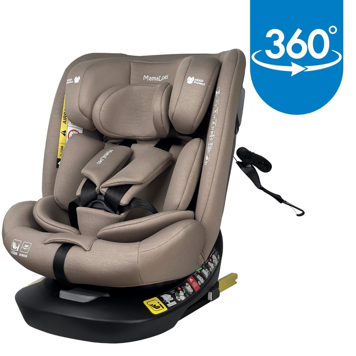 MamaLoes Sef Taupe 40-150 cm 360° i-Size Autostoel – Set van 2