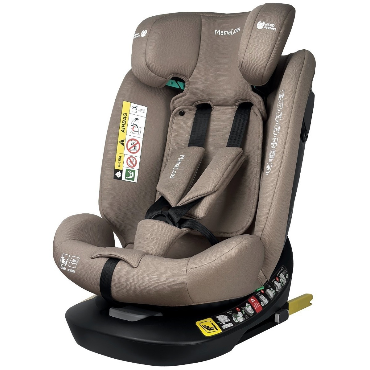 MamaLoes Sef Taupe 40-150 cm 360° i-Size Autostoel – Set van 2