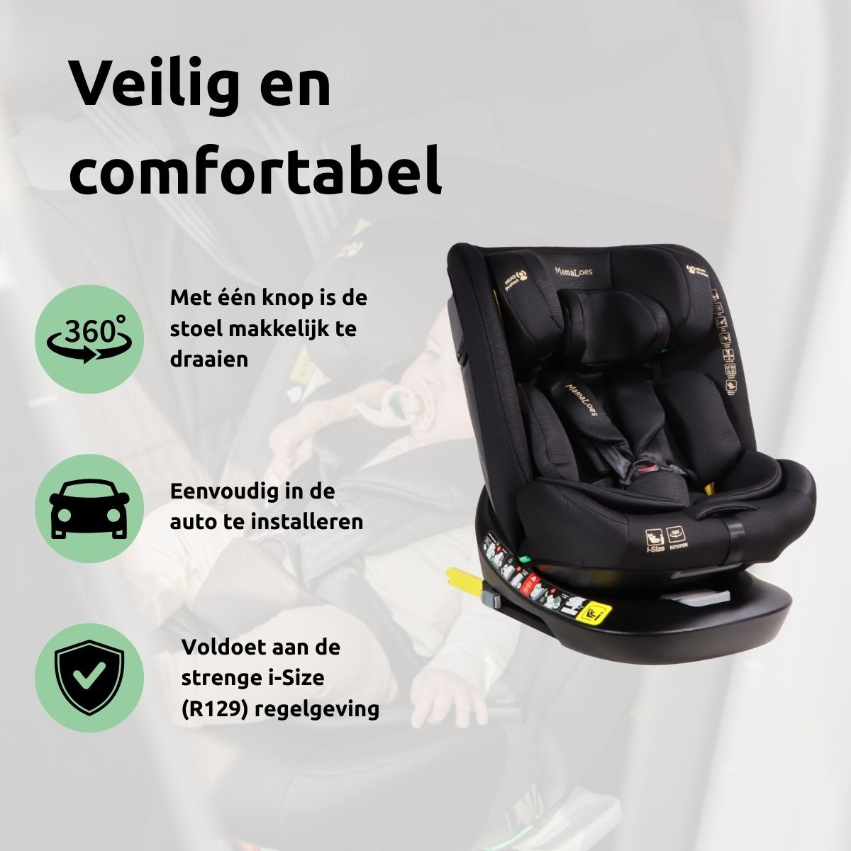 MamaLoes Sef Taupe 40-150 cm 360° i-Size Autostoel