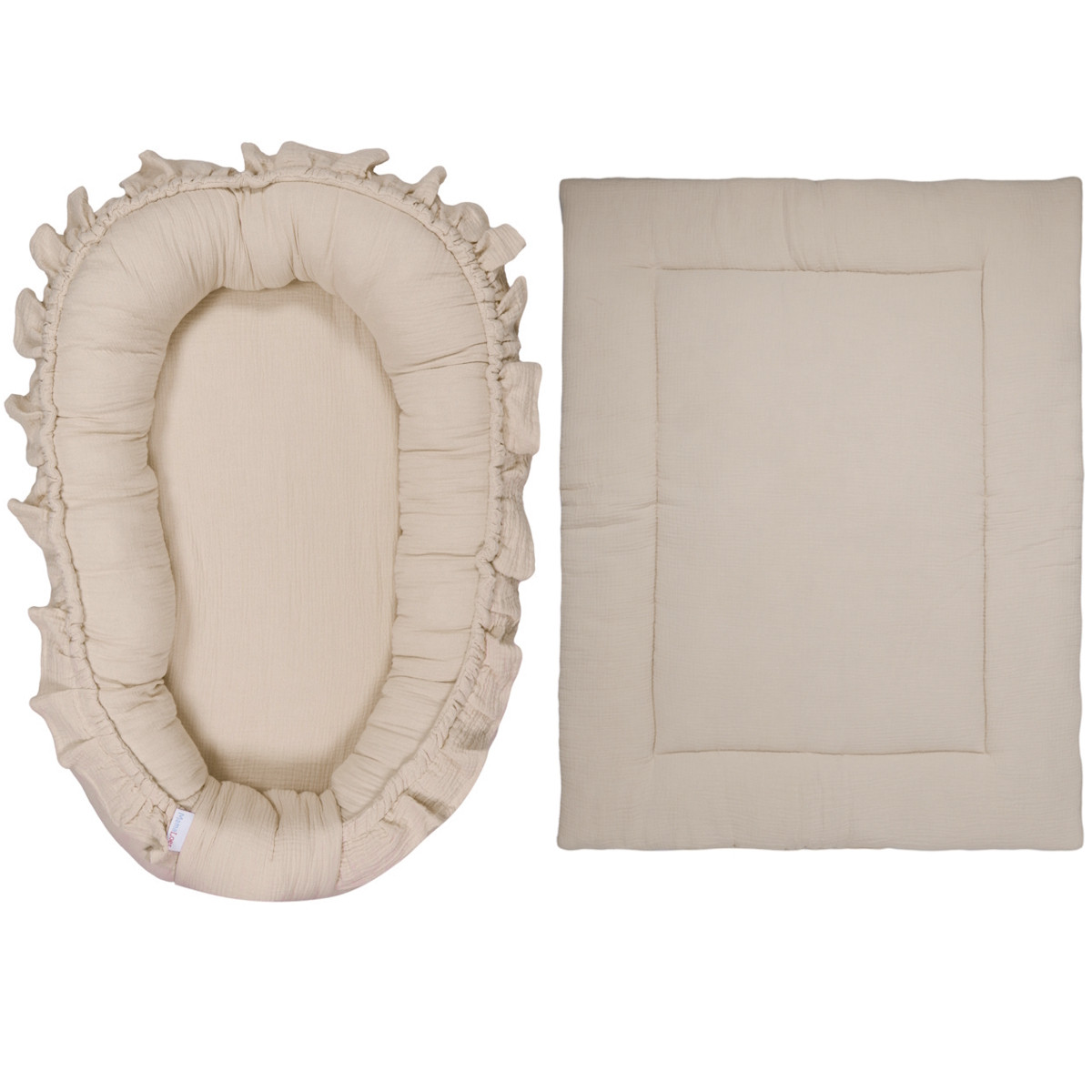 MamaLoes Soft Cotton Ecru Ruffle Babynest & Boxkleed