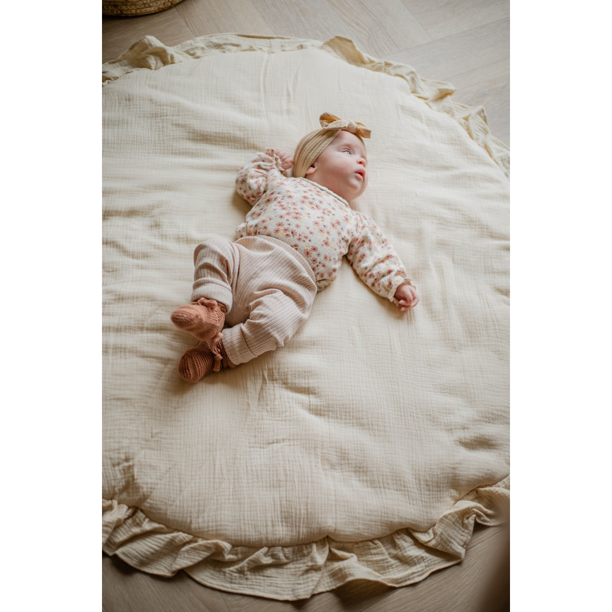 MamaLoes Soft Cotton Ruffle Licht Roze 90 cm Rond Boxkleed