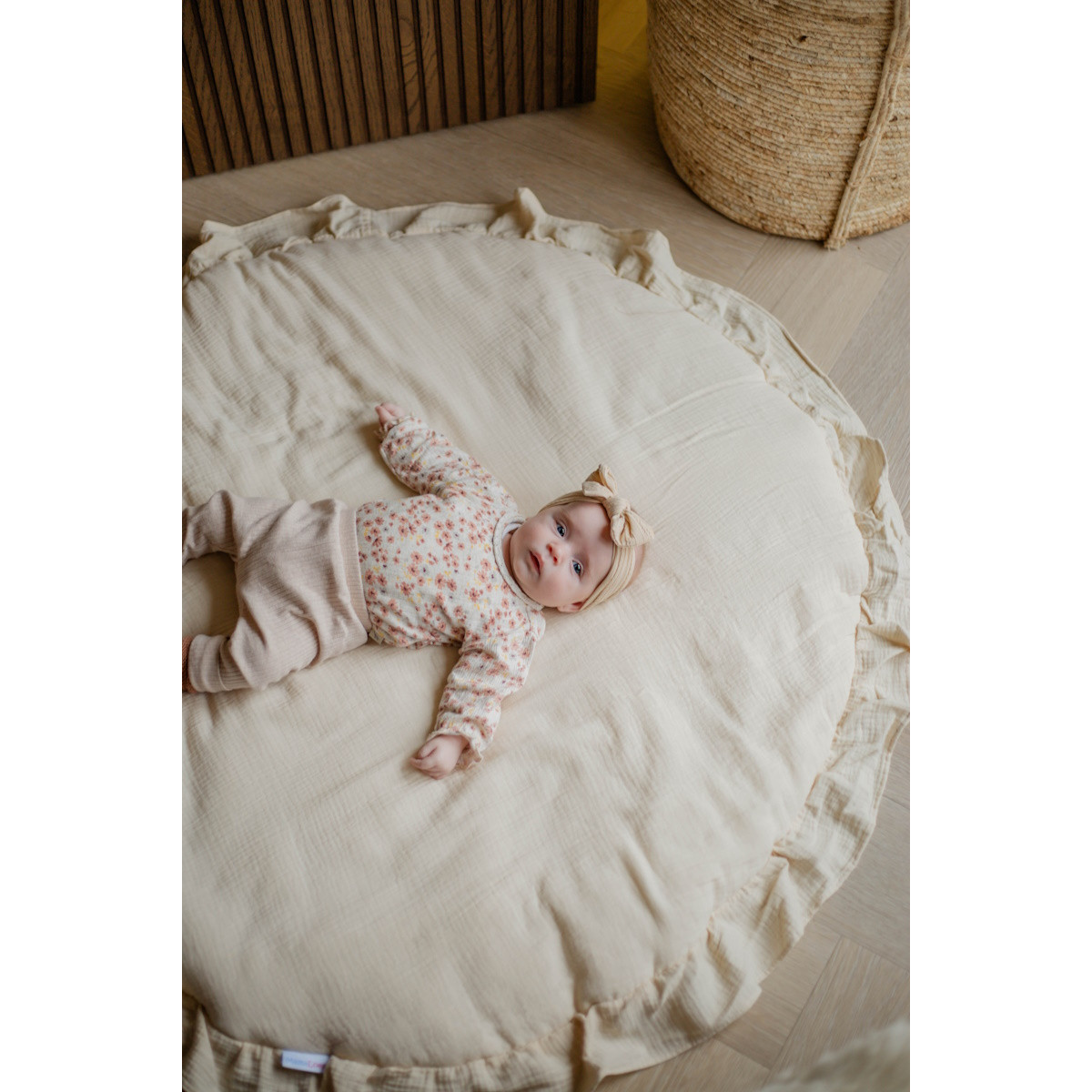 MamaLoes Soft Cotton Ruffle Licht Roze 90 cm Rond Boxkleed