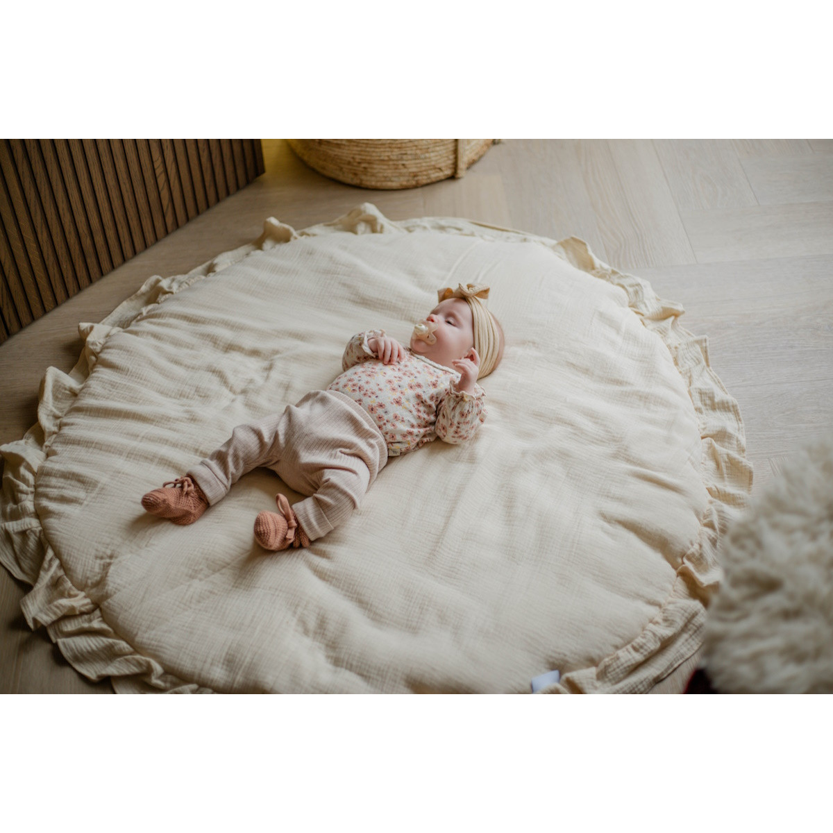 MamaLoes Soft Cotton Ruffle Groen 90 cm Rond Boxkleed