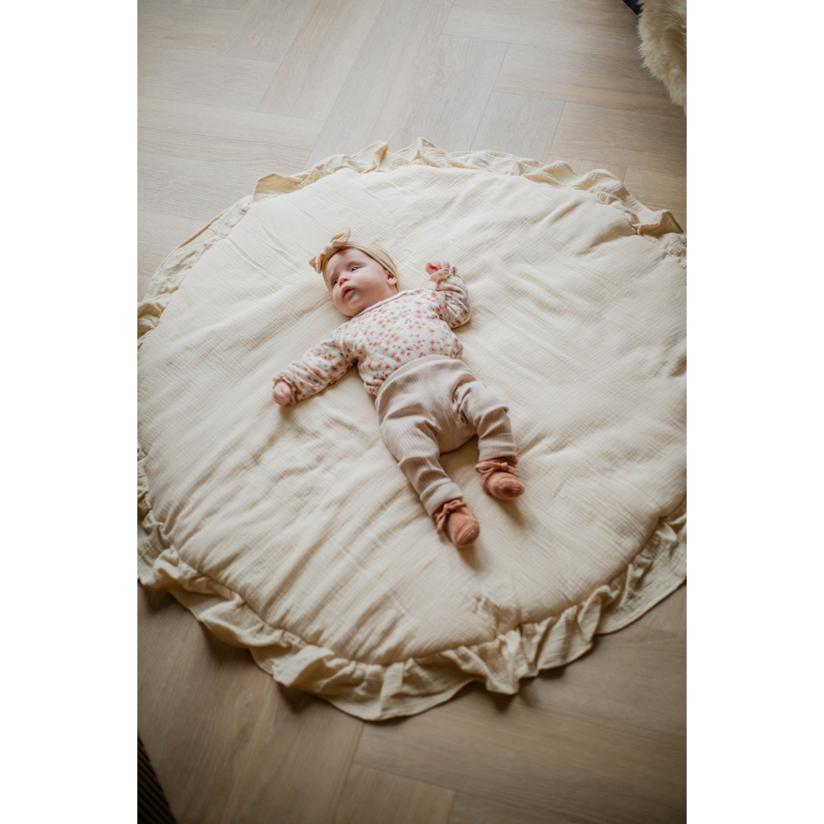 MamaLoes Soft Cotton Ruffle Groen 90 cm Rond Boxkleed