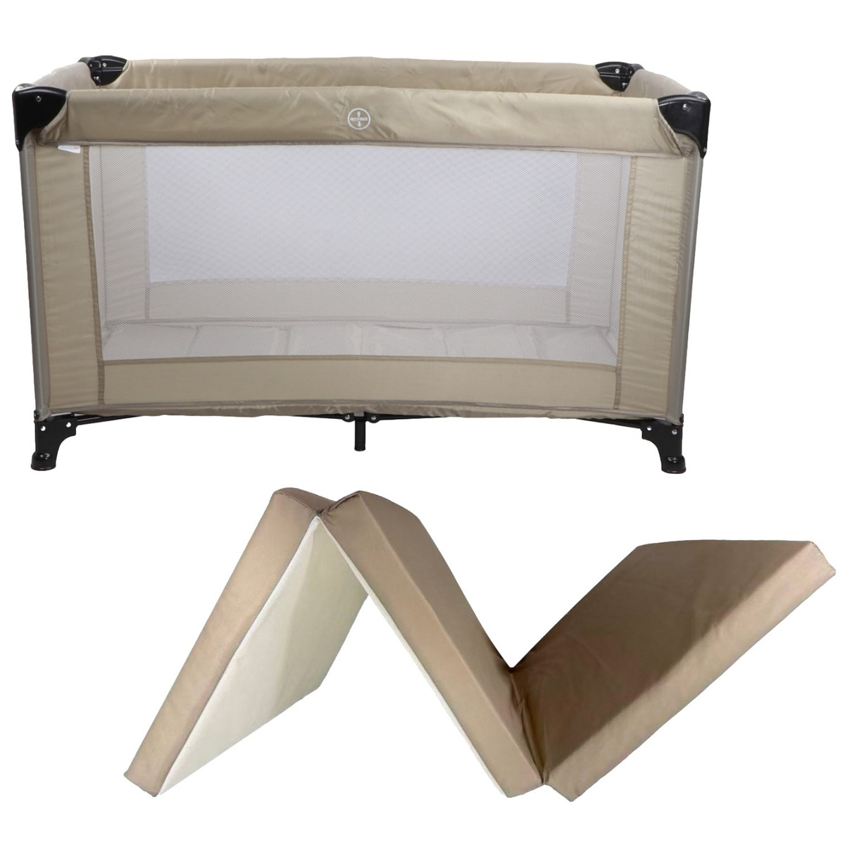 MamaLoes Soof Beige Campingbed + Opvouwbaar Matras in Tas