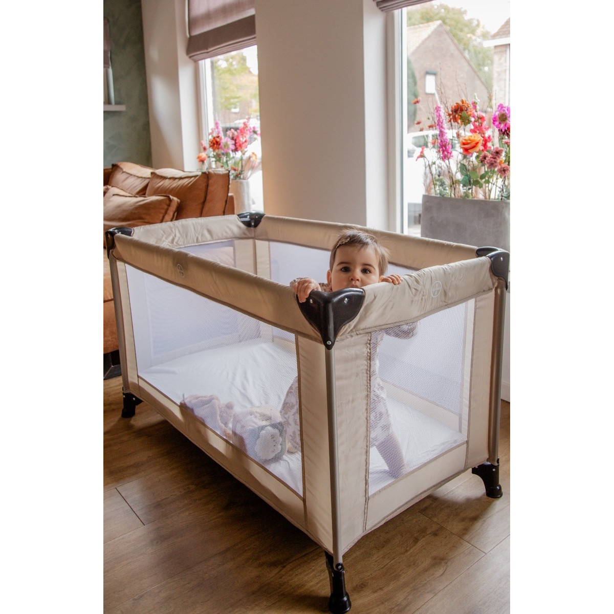 MamaLoes Soof Beige Campingbed + Opvouwbaar Matras in Tas