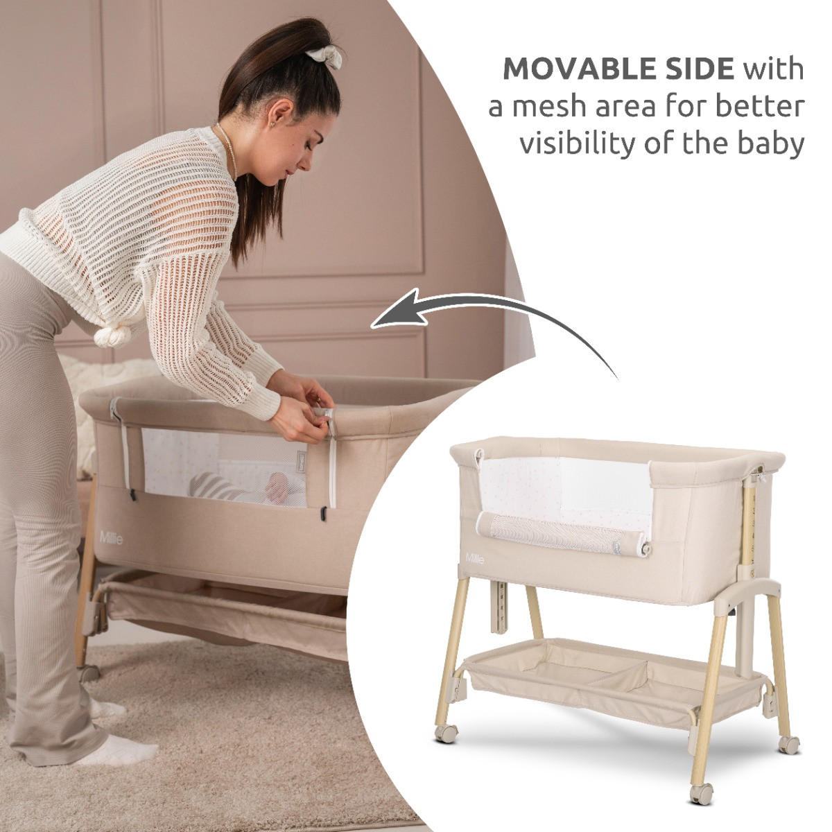 Lorelli Millie Beige Wieg Aan Bed