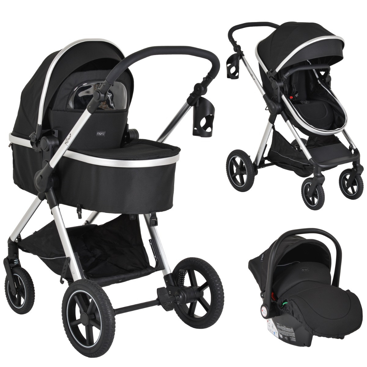 Moni Alina Black Onyx 3-in-1 Combi Kinderwagen met i-Size Autostoel