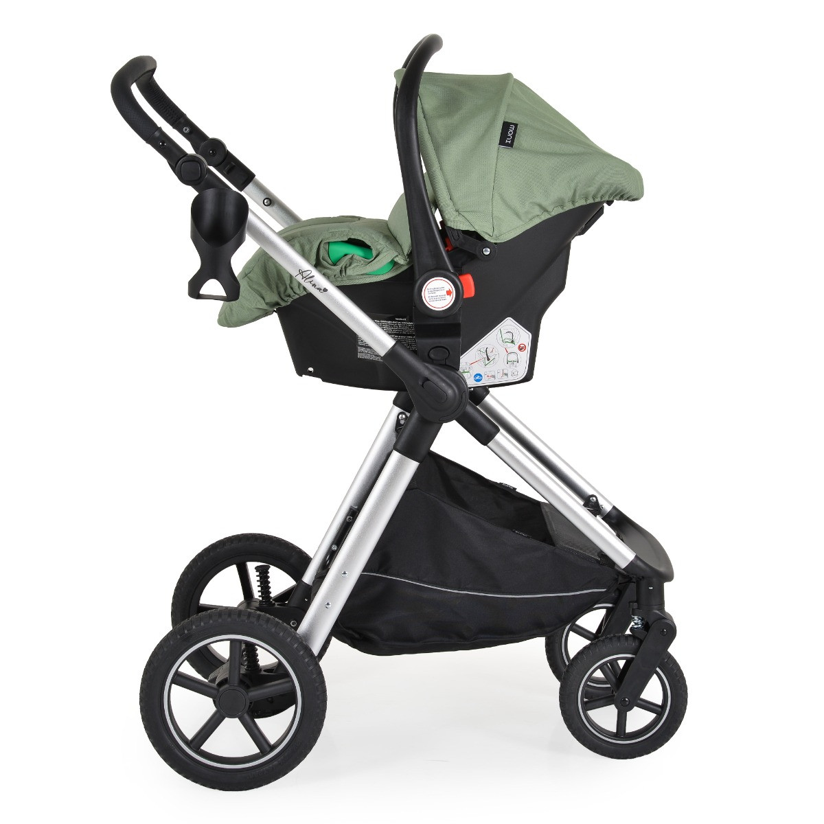 Moni Alina Dark Green 3-in-1 Combi Kinderwagen met i-Size Autostoel