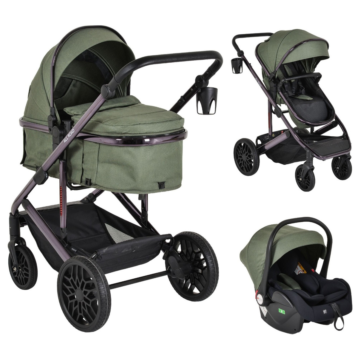 Moni All Road Dark Green 3-in-1 Combi Kinderwagen met i-Size Autostoel