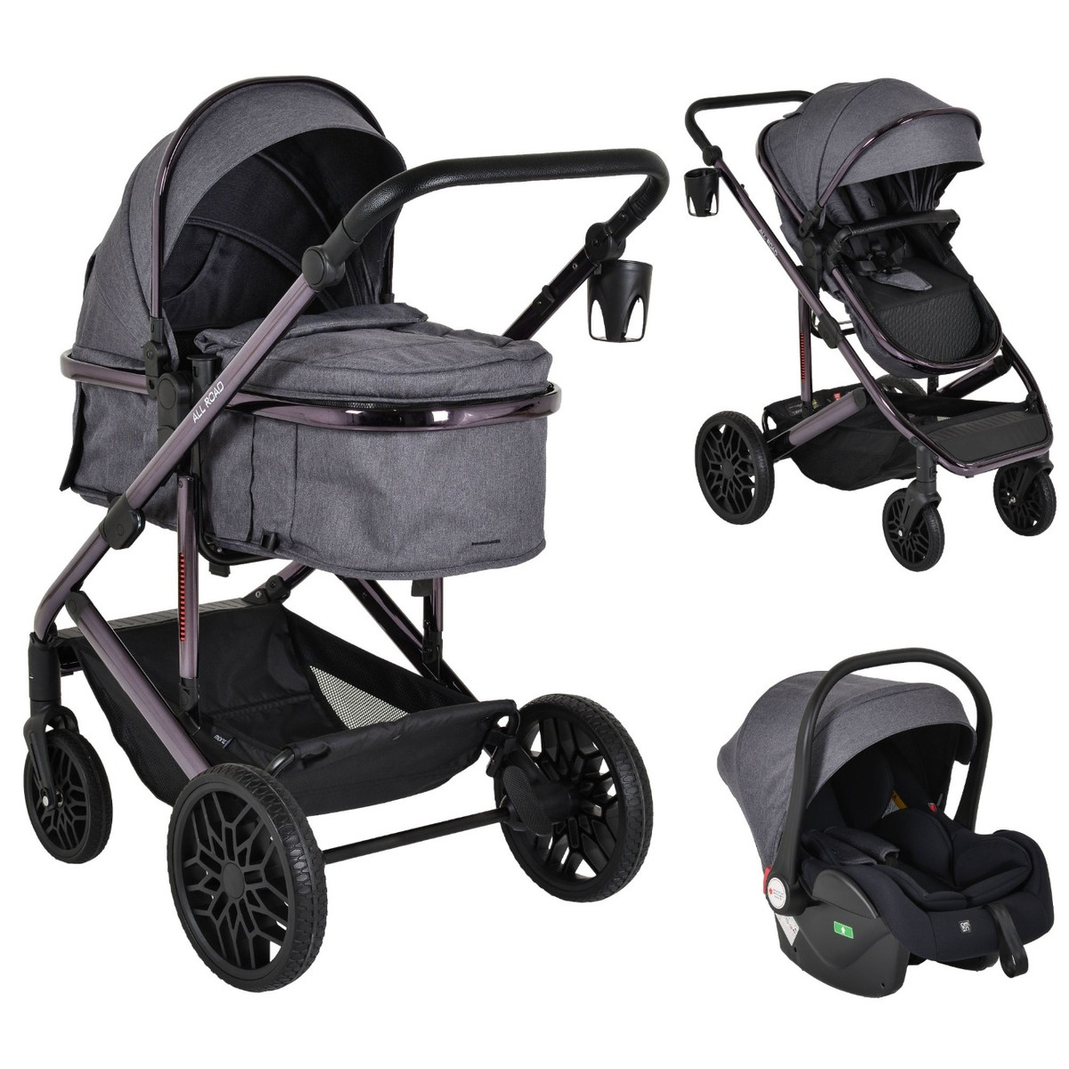 Moni All Road Grey 3-in-1 Combi Kinderwagen met i-Size Autostoel