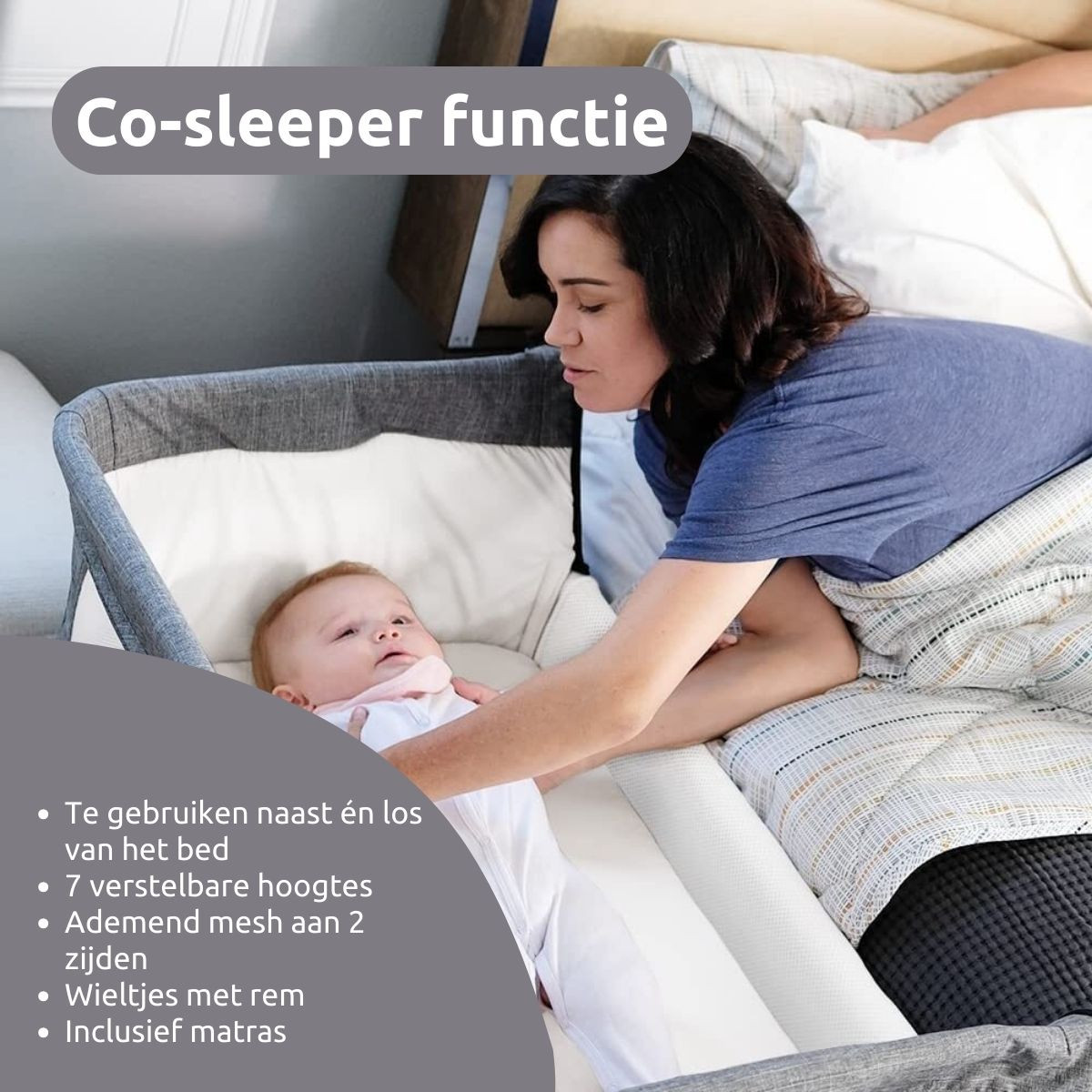 Moni Mika Micky Deluxe Wieg aan Bed