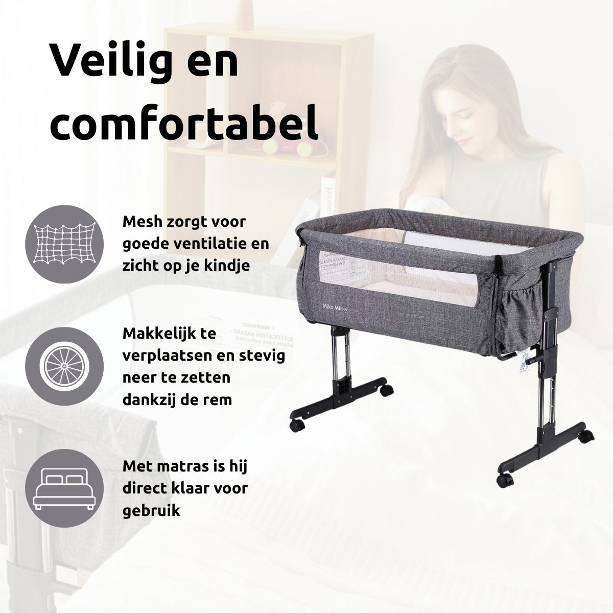 Moni Mika Micky Deluxe Wieg aan Bed