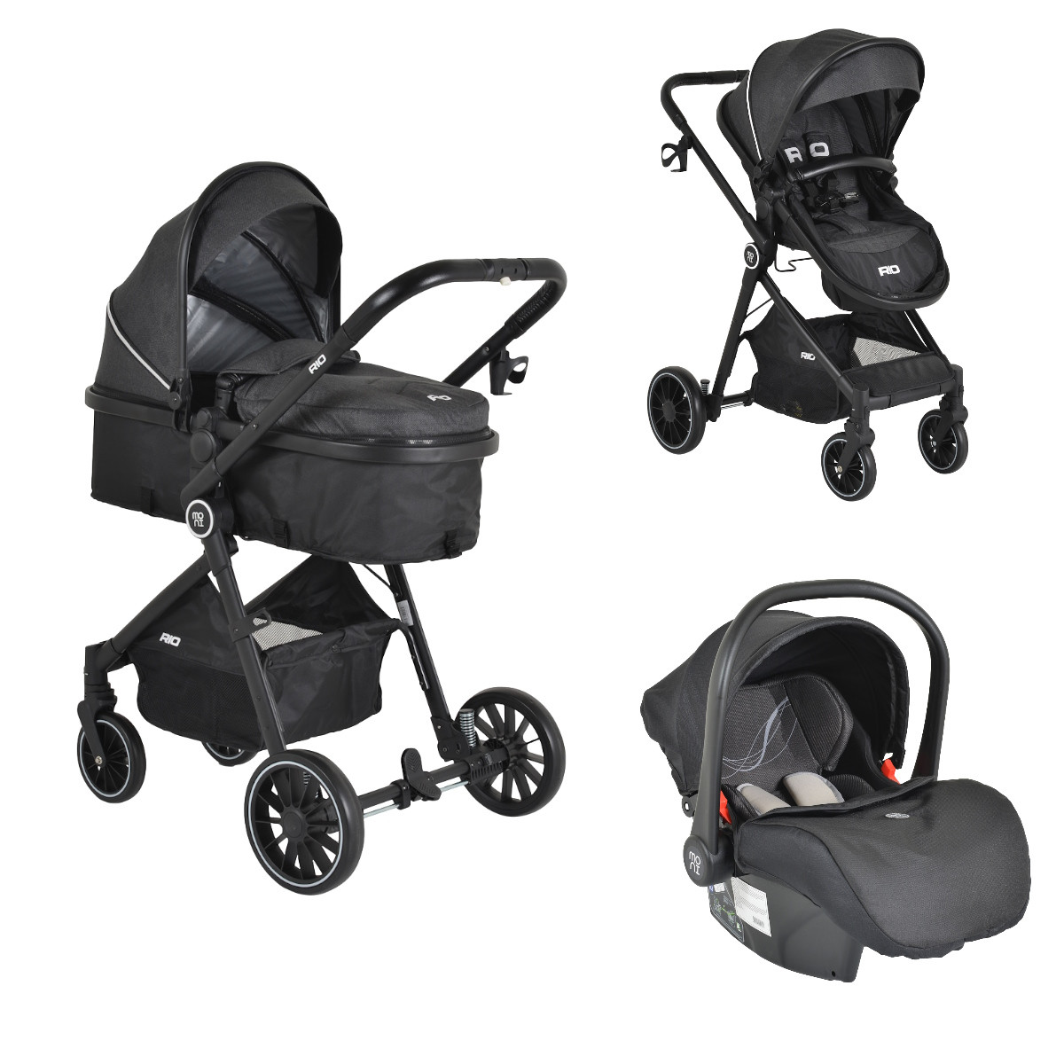 Moni Rio Black 3-in-1 Combi Kinderwagen Incl. i-Size Autostoel