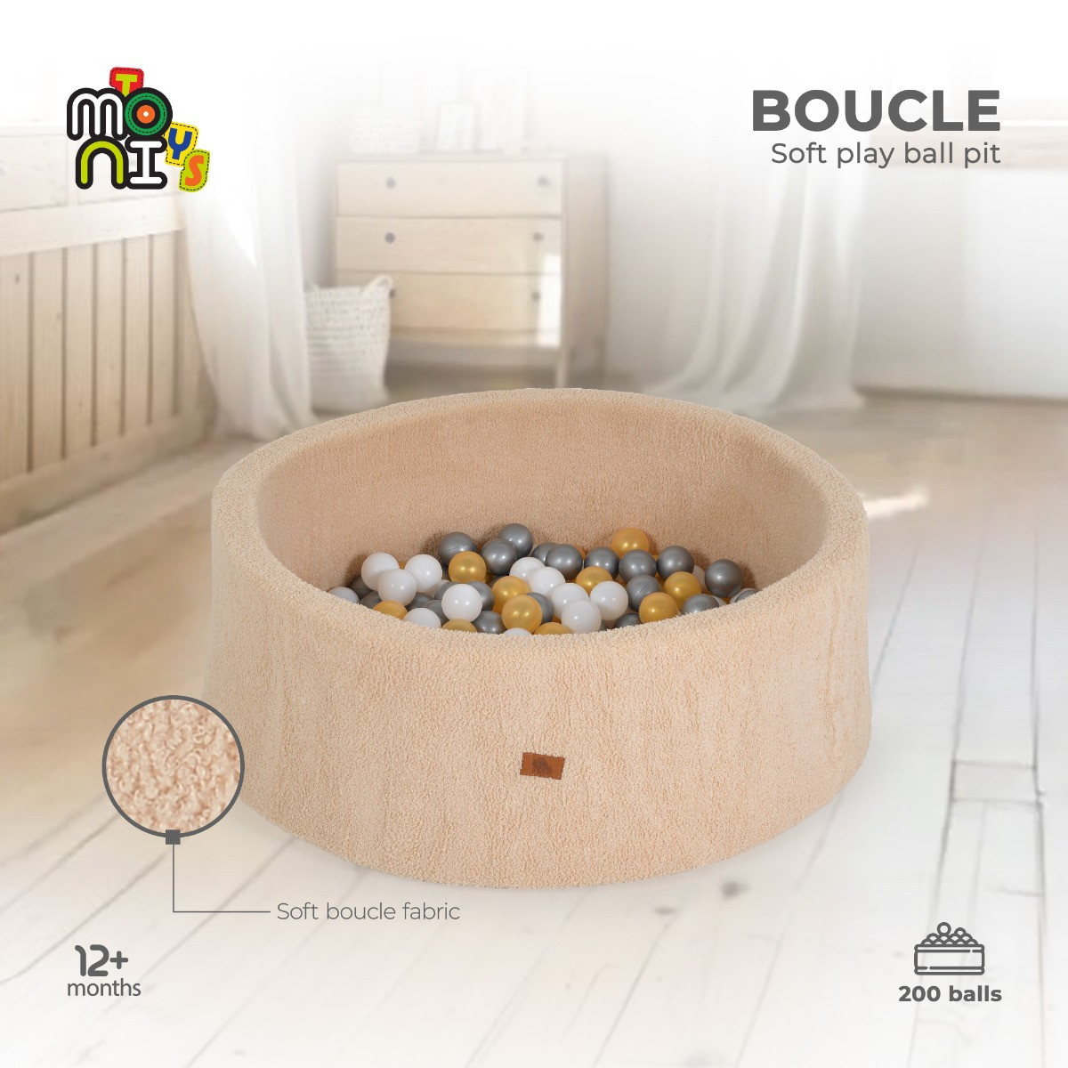 Moni Toys Bouclé Beige Ballenbak incl. 200 Ballen