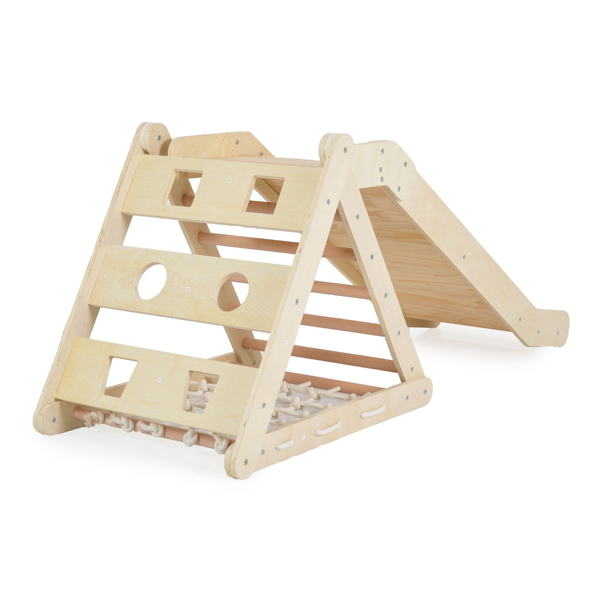 Moni Toys Montessori 3-in-1 Houten Klimrek met Glijbaan