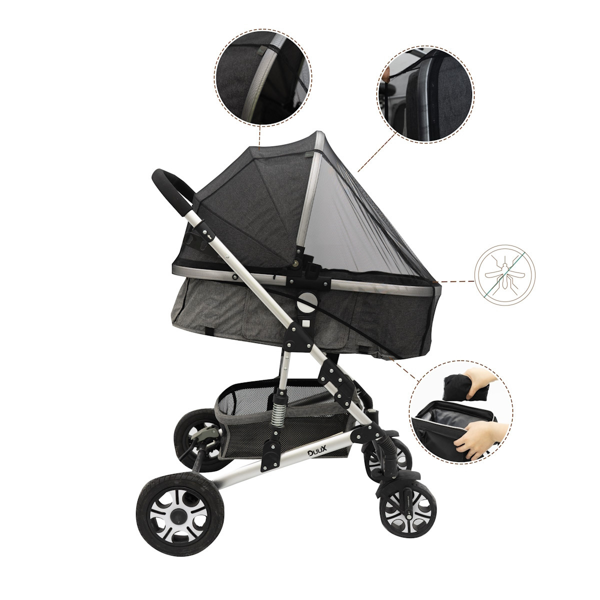 Mordesign Black Muskietennet / Klamboe voor Buggy & Wandelwagen