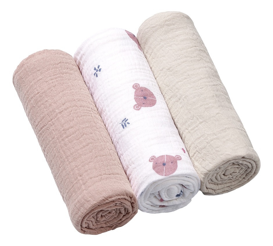 Baby Ono Crinkled Oudroze/Creme 3 Stuks Hydrofiel Luiers