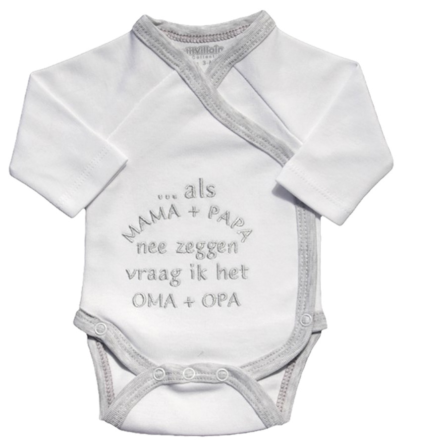 Petit Villain Als Mama + Papa Nee Zeggen Wit/Grijs Romper