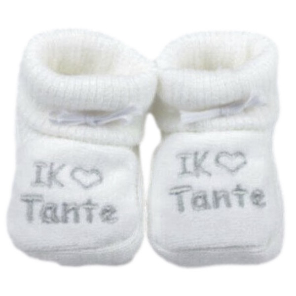 Petit Villain 'Ik Hou Van Tante' Wit Slofjes