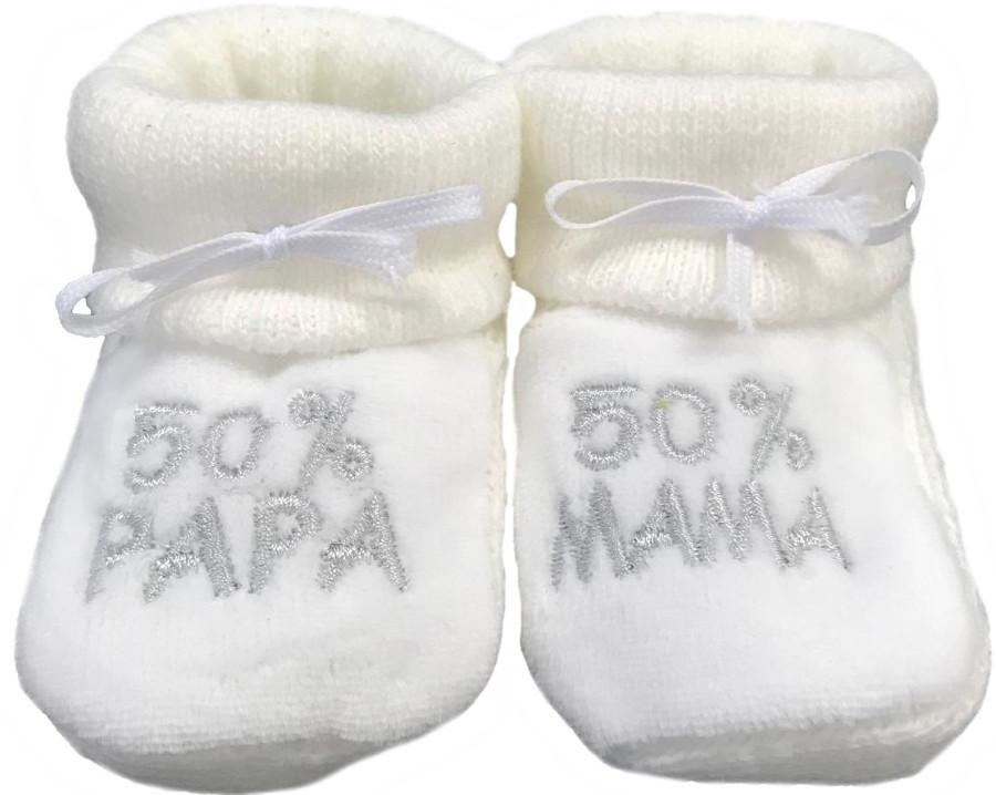 Petit Villain Wit/Grijs 50% Mama 50% Papa Newborn Slofjes