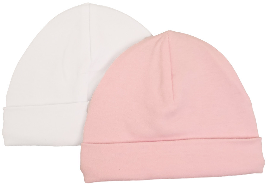 Petit Villain Extra Soft Maat 50/56 Uni Roze/wit Mutsjes 2 Stuks