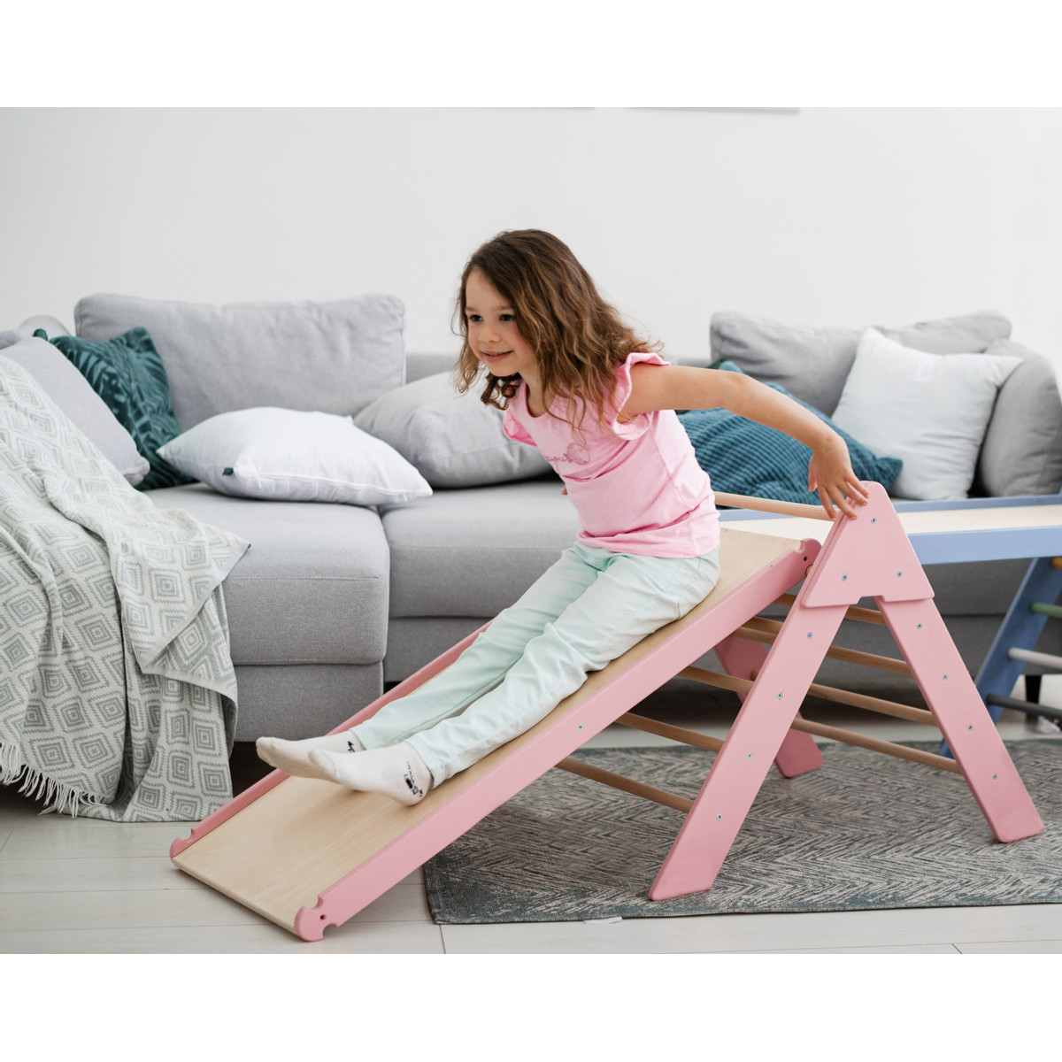 Luna Toys Roze Houten Klimrek met Glijbaan