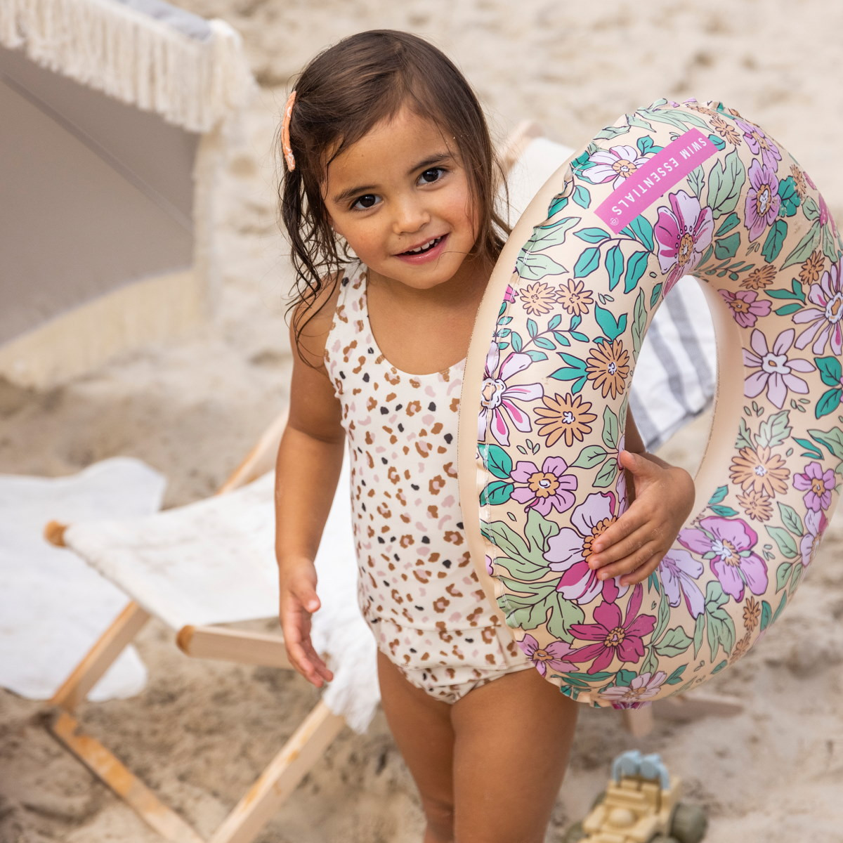 Swim Essentials Khaki Off White Panter maat 86 92 Badpak MamaLoes