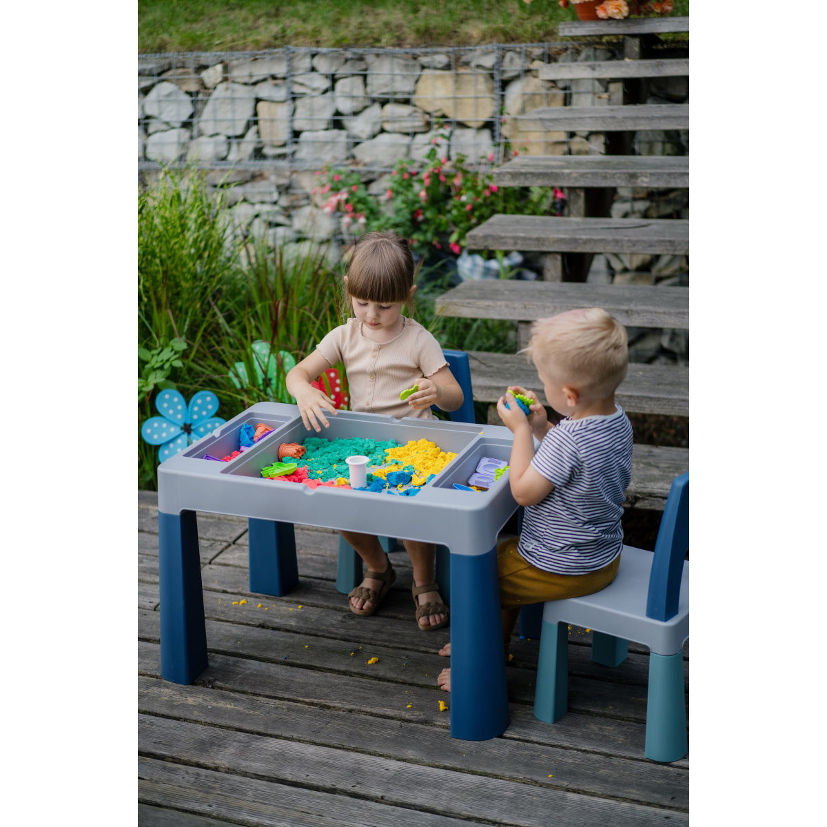 Teggi Turquoise/Navy/Grey Multifun 3-in-1 Tafel met 2 Stoeltjes