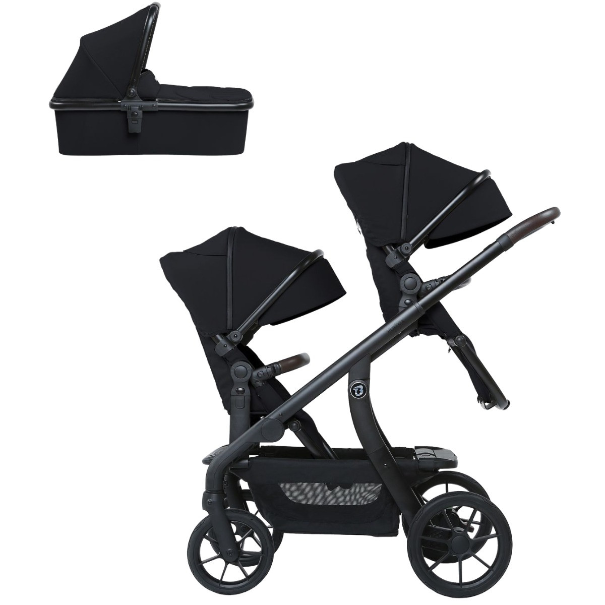 Titaniumbaby Solid Pollux Lush Black Tandem Duowagen met Reiswieg