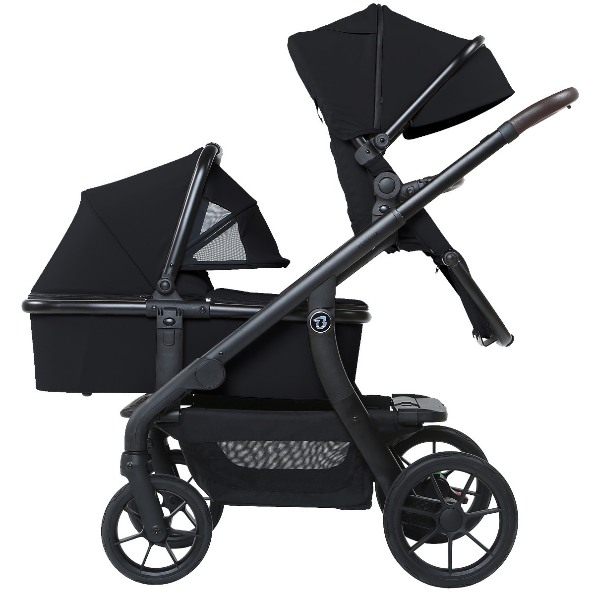 Titaniumbaby Solid Pollux Lush Black Tandem Duowagen met Reiswieg
