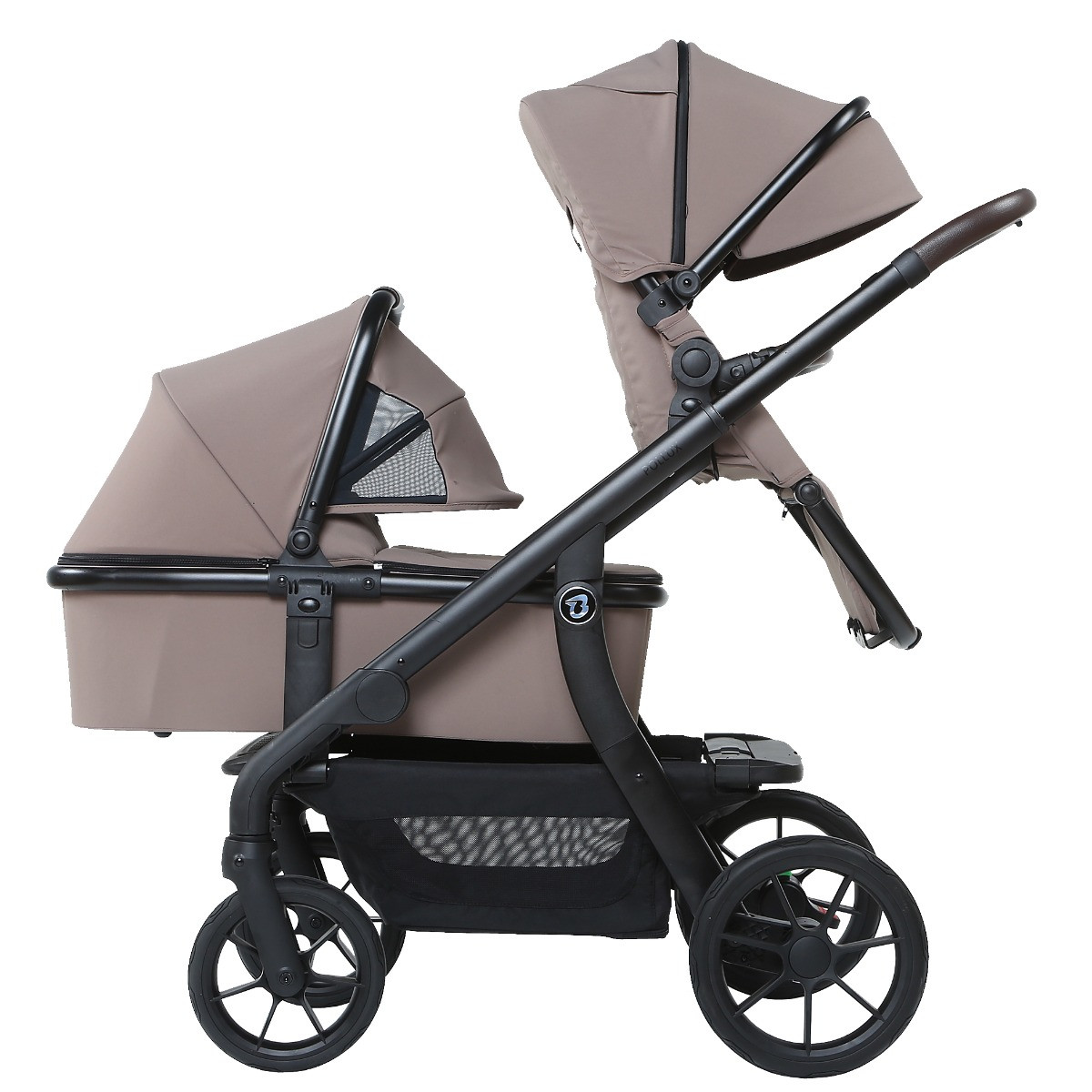 Titaniumbaby Solid Pollux Lush Taupe Tandem Duowagen met Reiswieg