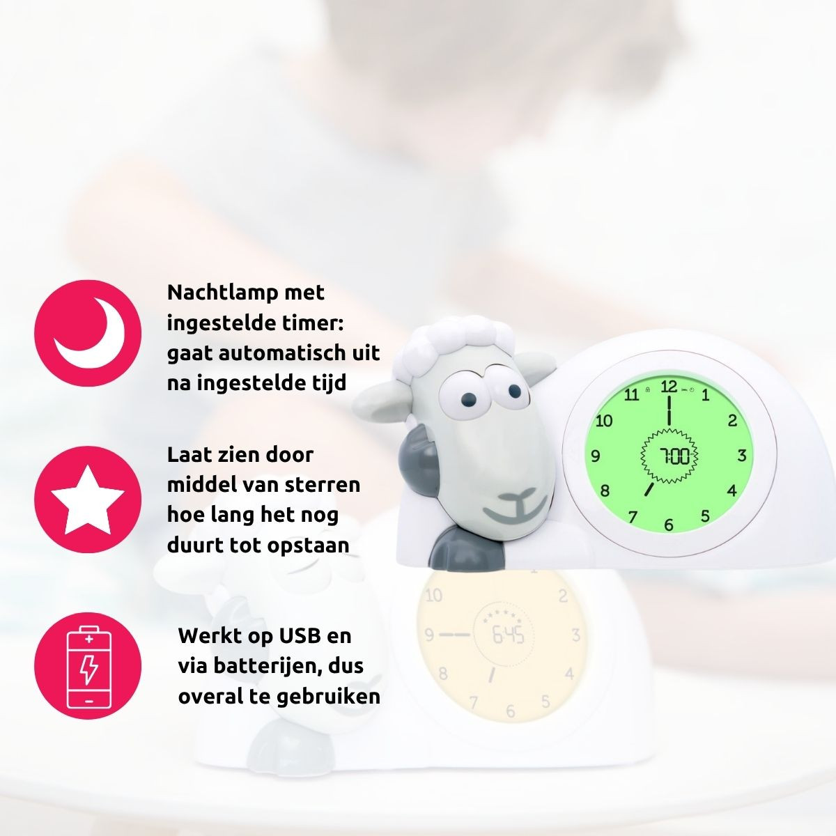 Zazu Sam Slaaptrainer Schaap Blauw Kinderwekker