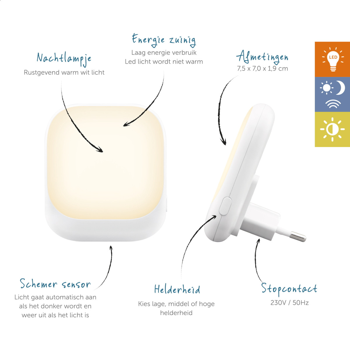 Zazu Wit Automatisch Led Nachtlampje ZA-SOCKET-01