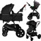MamaLoes Marly Zwart/Antraciet 3-in-1 Combi Kinderwagen incl. Autostoel ML050103