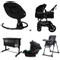 Set MamaLoes Marly Zwart/Zwart: Kinderwagen, Autostoel, Wieg, Schommel en Stoel