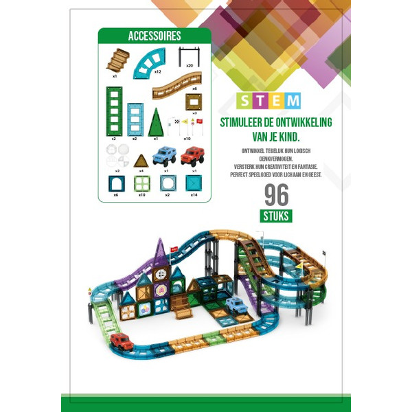 Eco Toys Autobaan 96 Stuks Magnetische Tegels Bouwstenen HC560248